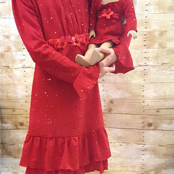 New 12 Plus DOLLIE ME Red Dress Christmas Matching Outfit 18" American Girl Doll - Picture 13 of 16